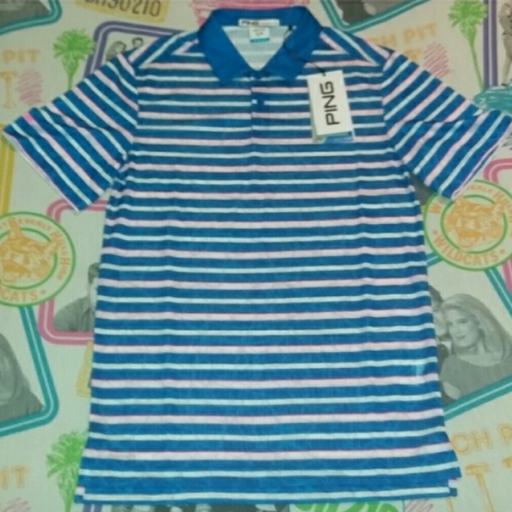 New PING Sensor Cool Modern Fit Golf Polo Shirt Blue Pink White